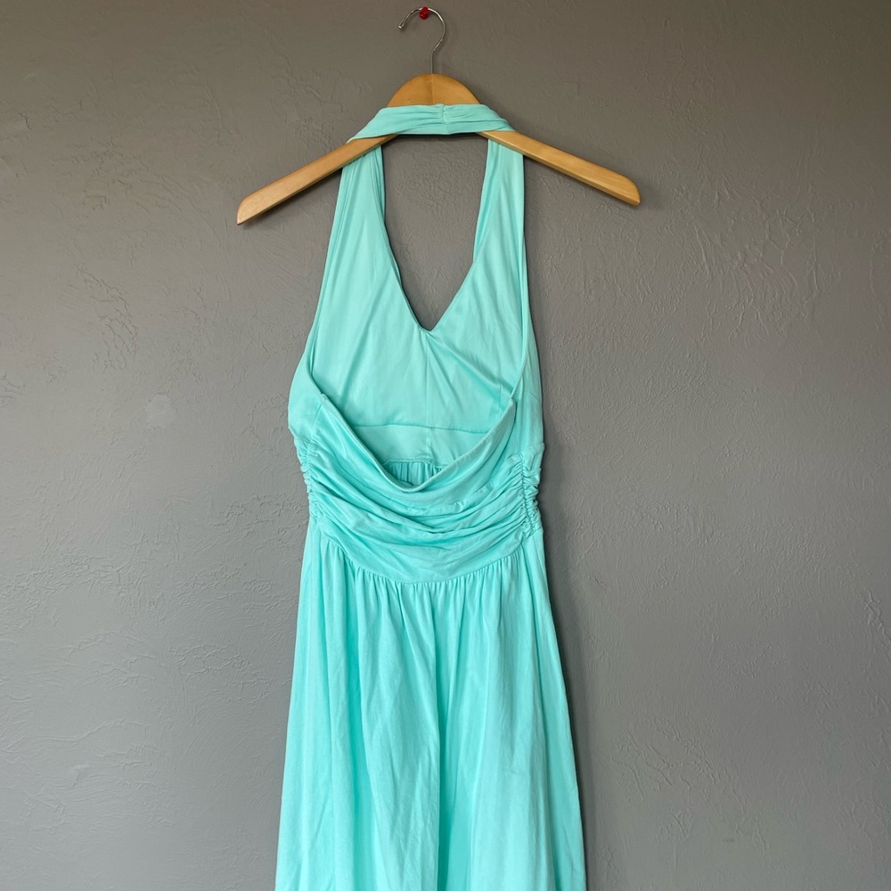 Express Green Ruched Backless Halter Dress - Picture 2 of 3
